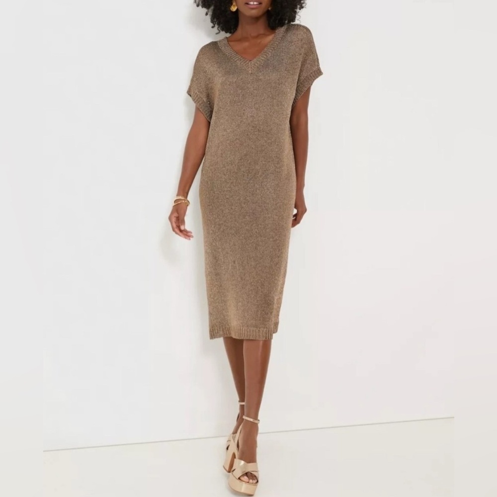 Tuckernuck Brown Metallic Knit Indie Midi Dress